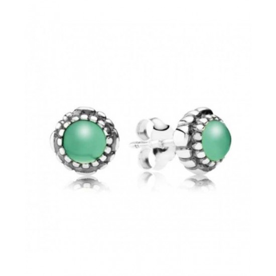 Pandora Earring-Silver May Birthstone Chyrsoprase Stud Jewelry