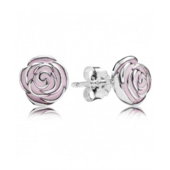 Pandora Earring-Silver Pink Enamel Rose Stud Jewelry