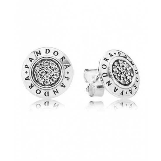 Pandora Earring-Silver Round Cubic Zirconia Signature Stud Jewelry