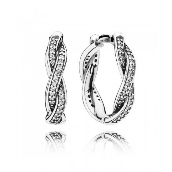 Pandora Earring-Silver Cubic Zirconia Twist Of Faith Hoop Jewelry