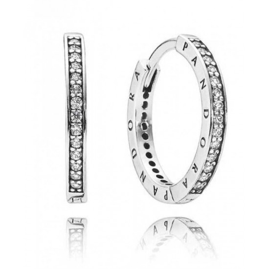 Pandora Earring-Silver Pave Signature Hoop Jewelry