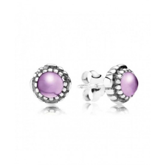 Pandora Earring-Silver February Birthstone Amethyst Stud Jewelry