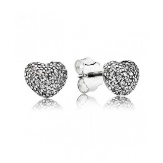Pandora Earring-Silver Cubic Zirconia Pave Heart Stud Jewelry