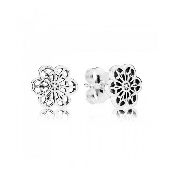 Pandora Earring-Silver Cubic Zirconia Floral Daisy Lace Jewelry