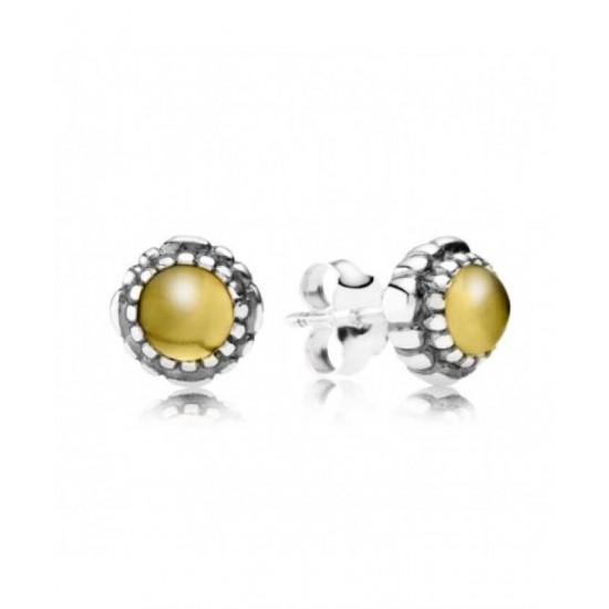 Pandora Earring-Silver November Birthstone Citrine Stud Jewelry