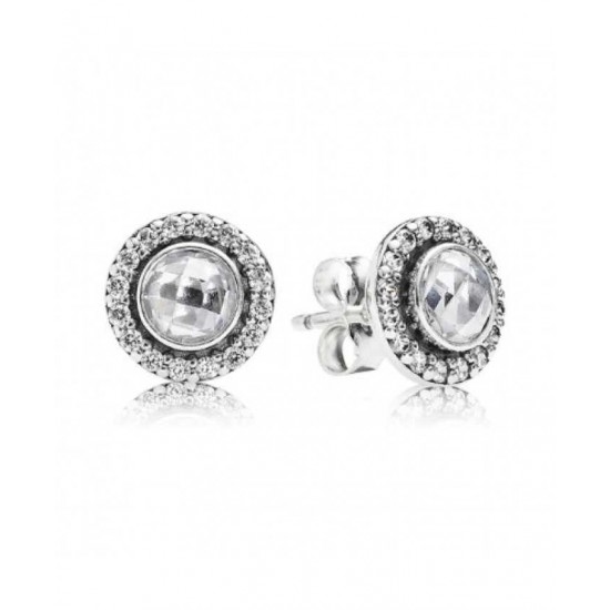 Pandora Earring-Silver Round Cubic Zirconia Stud Jewelry