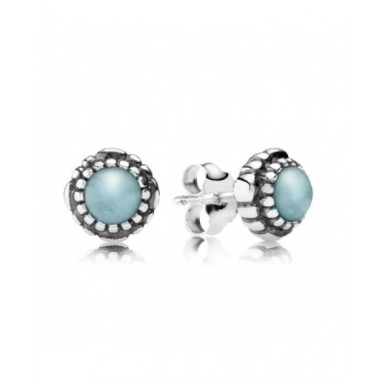 Pandora Earring-Silver March Birthstone Aquamarine Stud Jewelry