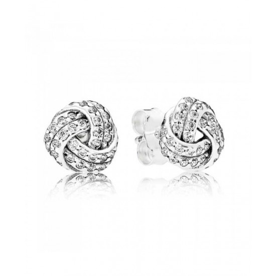Pandora Earring-Silver Sparkling Love Knots Stud Jewelry