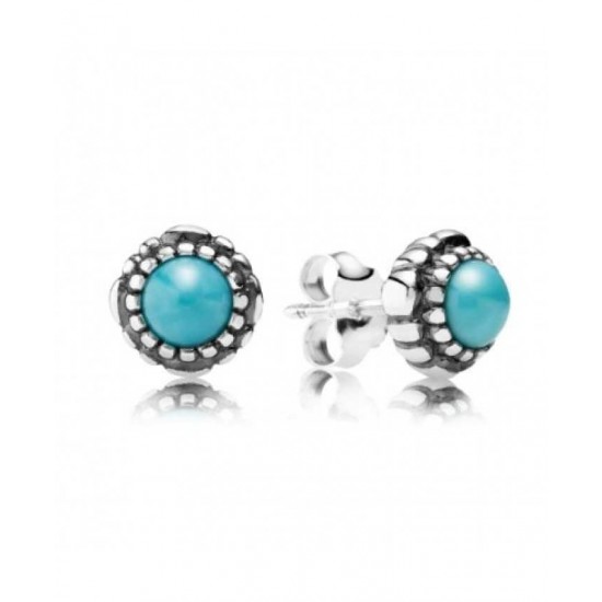 Pandora Earring-Silver December Birthstone Turquoise Stud Jewelry