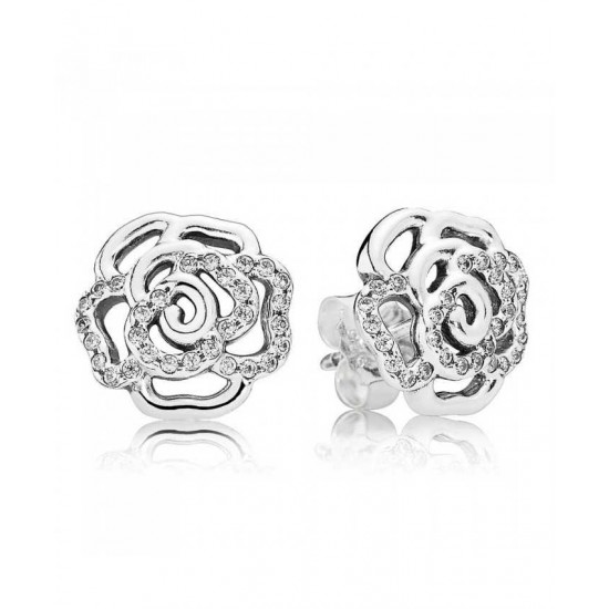 Pandora Earring-Silver Rose Cubic Zirconia Stud Jewelry