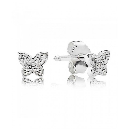 Pandora Earring-Silver Cubic Zirconia Butterfly Stud Jewelry