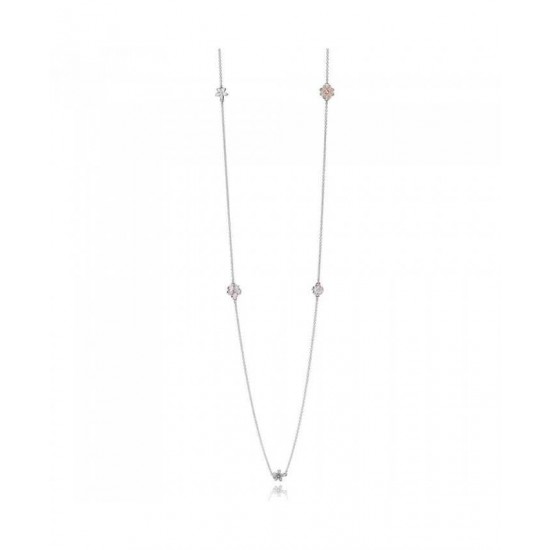 Pandora Necklace-Silver Cubic Zirconia Poetic Blooms Jewelry