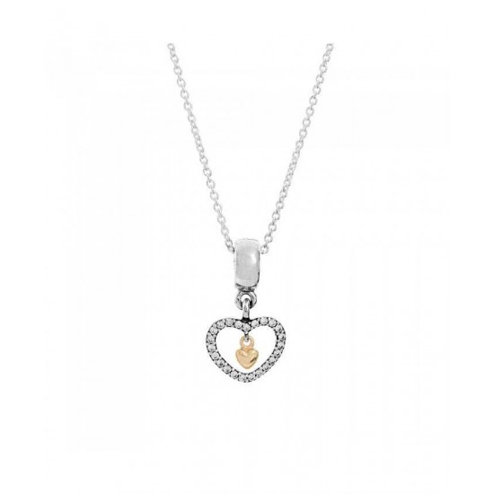 Pandora Necklace-Silver 14ct Heart Dropper Jewelry