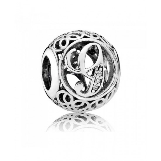 Pandora Charm-Silver Cubic Zirconia Vintage G Swirl Jewelry