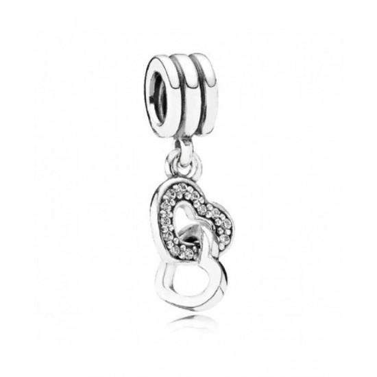 Pandora Charm-Silver Cz Double Heart Dropper Jewelry