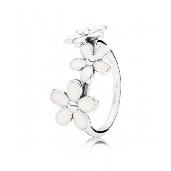 Pandora Ring-Silver White Enamel Three Flower Jewelry