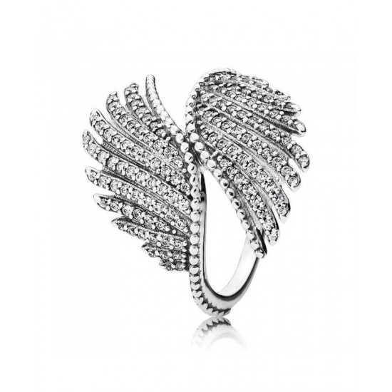 Pandora Ring-Silver Cubic Zirconia Majestic Feathers Jewelry