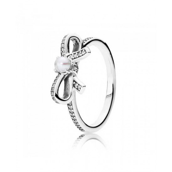 Pandora Ring-Silver Delicate Sentiments Pearl Bow Jewelry